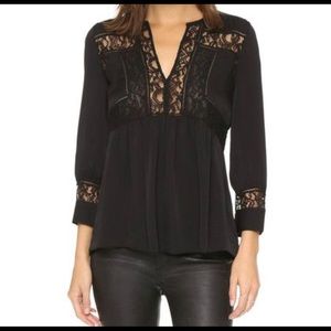 Rebecca Taylor long sleeved silk and lace blouse